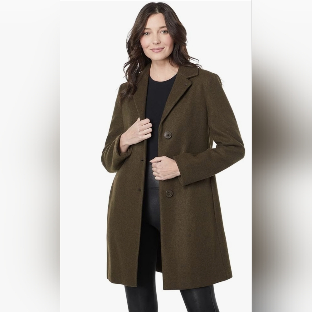 Calvin Klein, Women's Single breasted Peacoat, Green Winter Coat, Size 10.